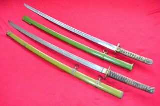 Ww2 Japanese Navy Officer Army 2pc Nco Swords Katana Signed Blade Steel Scabbard