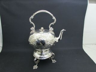Victorian Highly Ornate Silver Plated Spirit Kettle On Stand,  Grouse Symbol