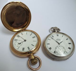 Antique Sterling Silver Pocket Watch & Gold Filled Waltham Full Hunter