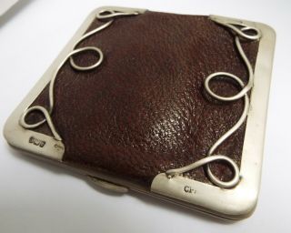 Lovely English Antique Art Nouveau 1902 Solid Sterling Silver & Leather Wallet