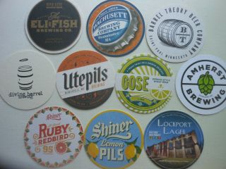 10 Craft Beer Coasters - Utepils,  Barrel Theory,  Eli Fish,  Lockport Lager,  Real Ale