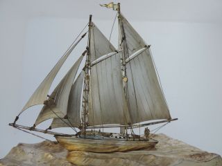 FINE H - CRAFTED JAPANESE TWO MASTED SOLID STERLING SILVER MODEL SHIP YACHT JAPAN 2