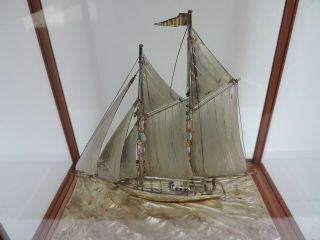 FINE H - CRAFTED JAPANESE TWO MASTED SOLID STERLING SILVER MODEL SHIP YACHT JAPAN 4