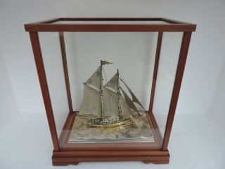 FINE H - CRAFTED JAPANESE TWO MASTED SOLID STERLING SILVER MODEL SHIP YACHT JAPAN 5
