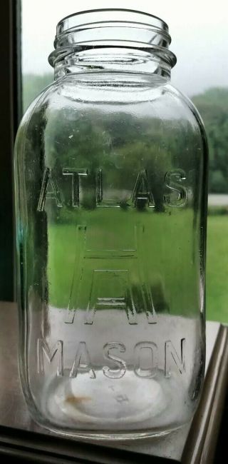 Vintage Clear Half Gallon Atlas Mason H Over A