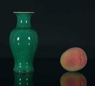 A Vintage Chinese Porcelain Apple Green Crackle Glaze Baluster Vase