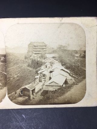 1858 China Stereoview PIERRE ROSSIER Albumen Photo Canton Five Storied Pagoda 3
