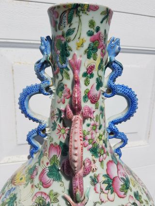 Large Antique Chinese Famille Rose Porcelain Vase Dragon Nobles China 22 
