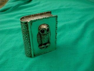 A Solid Sterling Silver Hallmarked Novelty Book Shape Owl Snuff Box Pill Box