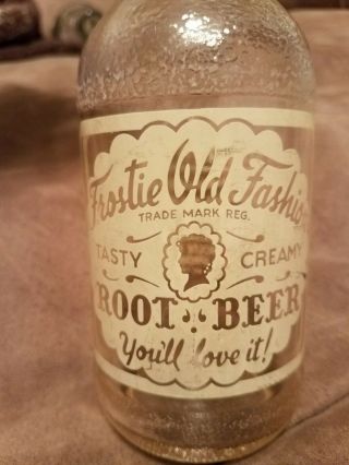 VINTAGE FROSTIE OLD FASHION ROOT BEER BOTTLE,  CREAM GRAPHICS,  12 oz BALTIMORE MD 2