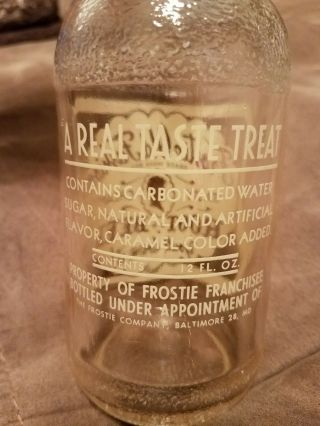 VINTAGE FROSTIE OLD FASHION ROOT BEER BOTTLE,  CREAM GRAPHICS,  12 oz BALTIMORE MD 3