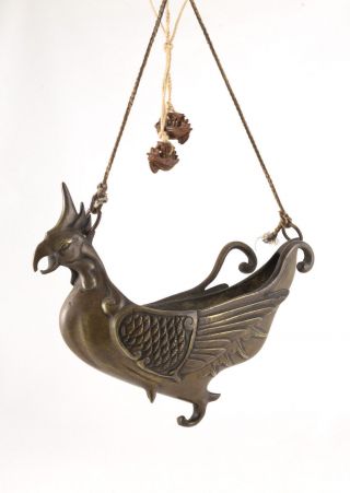 Early Chinese Bronze Hanging Phoenix Incense Burner Censer Archaic Style Qing