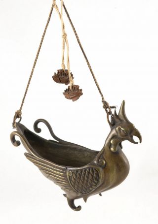 Early Chinese Bronze HANGING PHOENIX INCENSE BURNER Censer Archaic Style Qing 2
