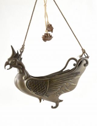 Early Chinese Bronze HANGING PHOENIX INCENSE BURNER Censer Archaic Style Qing 5
