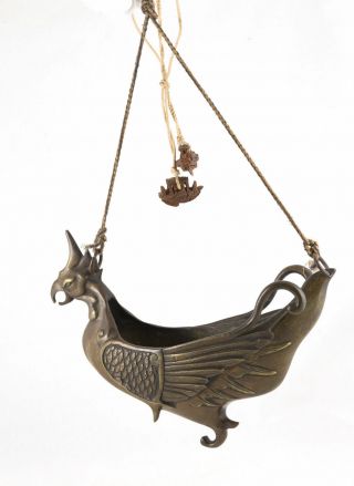 Early Chinese Bronze HANGING PHOENIX INCENSE BURNER Censer Archaic Style Qing 6
