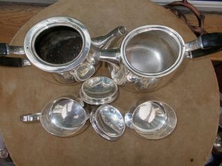 DAVID MELLOR WALKER & HALL SILVER PLATED PRIDE 4 PIECE TEASET 1950S 60S IN GOOD 9