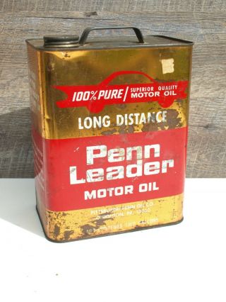 Vintage Penn Leader 2 Gallon Motor Oil Can Empty