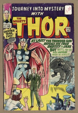 Thor (1st Series Journey Into Mystery) 113 1965 Gd/vg 3.  0