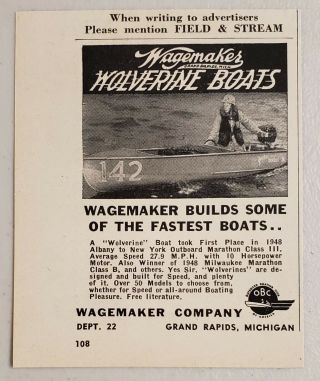 1949 Print Ad Wolverine Boats Some Of The Fastest Wagemaker Grand Rapids,  Mi