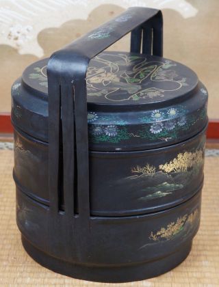 Tea box Sencha 1900 Japanese lacquer decoration Bento craft 2
