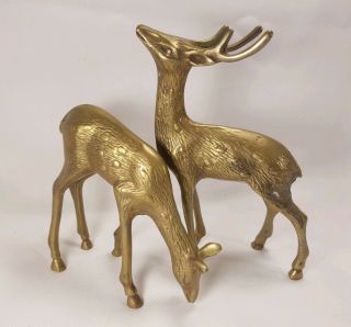 7 Inch Set Of Vintage Brass Metal Deer Buck And Doe Made In Korea Adrea By Sadek