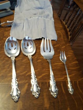 4 Pc Reed & Barton Grand Renaissance,  Meat,  2 Slotted Spoons,  Olive Fork