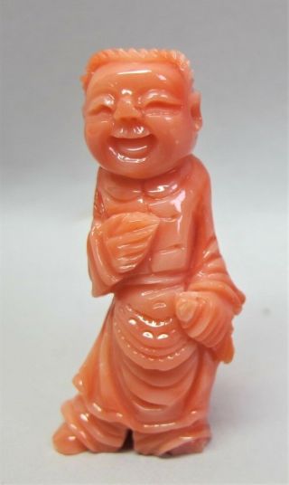Fine Meiji - Era Japanese Carved Red Coral Figure Of Man W/ Fish C.  1900 Antique