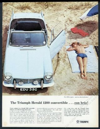 1966 Triumph Herald 1200 Convertible Car Topless Woman Photo Vintage Print Ad