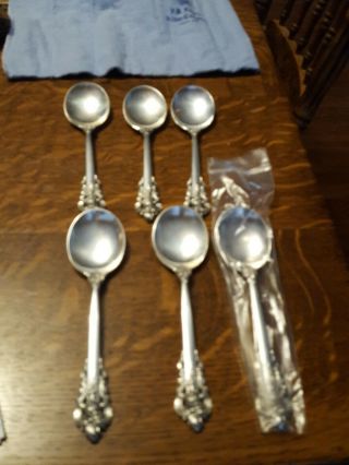 6 Wallace Grande Baroque Sterling Silver Round Bowl Cream Soup Spoons 6 " Long