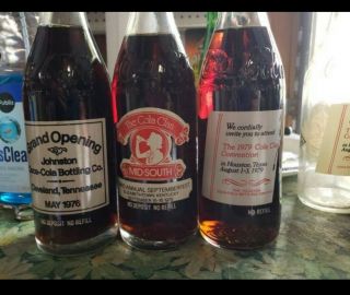 3 Vintage 70s Short 10oz Coca - Cola Bottles