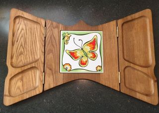 Vintage Wood Tile Butterfly Cheese Tray Folding Gail Craft 70 