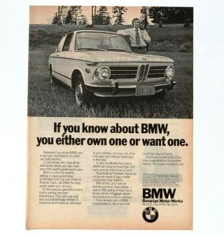1969 Bmw 2002 Advertisement Either Own Or Want One Vintage Car Print Ad