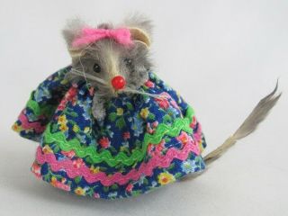 Fur Toys West Germany Little Baby Girl Mouse In Flowery Dress