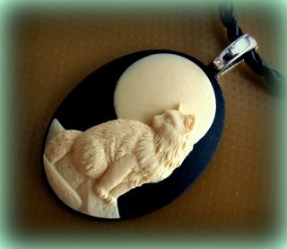 Art Deco Antique Style Cameo Kitty Cat Kitten Pendant Jewelry Necklace