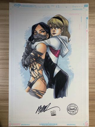 Silk & Gwen Spider - Gwen Art Sketch & Signed Humberto Ramos 11x17