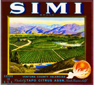 Santa Susana Simi Valley California Orange Citrus Fruit Crate Label Art Print