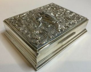 Vintage Indian Sterling Silver Cigarette / Small Cigar Box - Embossed Elephants