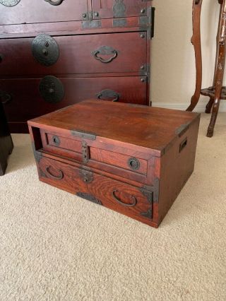 Japanese Antique Art Chest Of Drawers " Tansu " Metal Fittings