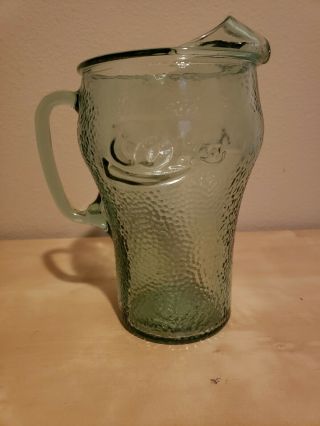 Coca - Cola Coke Glass Pitcher Pebble Green Vintage 8.  5 " Height