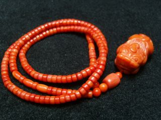 Chinese Natural Orange Coral Necklace/ Pendant - See Video
