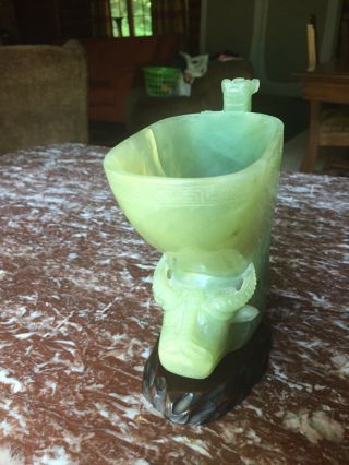 Chinese Jade Carving/cup With Ox And Fu Dog