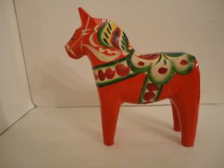 Vintage Nils Olsson Dala Horse 3.  75 " Wooden Red Hand Painted Carved Label