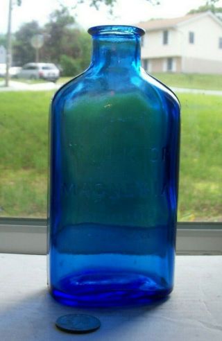 Large Blue Bottle,  Embossed.  Milk Of Magnesia,  Registered,  Trade Mark