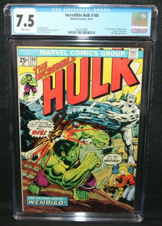 Incredible Hulk 180 - 1st App Of Wolverine In Last Page Cameo - Cgc 7.  5 - 1974