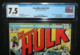 Incredible Hulk 180 - 1st App of Wolverine in Last Page Cameo - CGC 7.  5 - 1974 2
