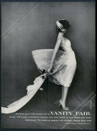 1959 Richard Avedon Photo Woman In Lace Gown Vanity Fair Lingerie Print Ad