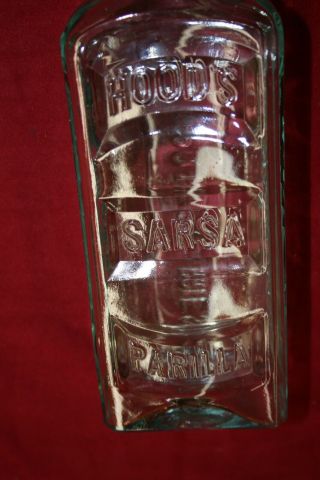 Vintage Hood ' s Sarsaparilla Apothecaries Bottle - Lowell,  Mass.  - Cond. 4