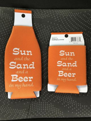 (1 Set) Neoprene Can Coolers Koozie Sun Sand Beer Fit 12oz Cans And 16oz Bottles
