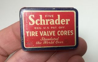 Vintage Schrader Tire Valve Cores Advertising Tin