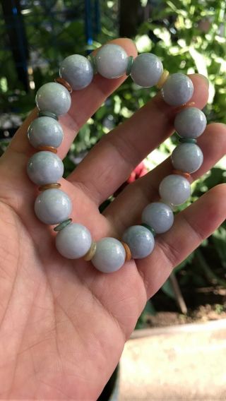 100 Natural Burmese Jadeite Jade Beaded Bracelet Purple Jadeite A 888